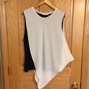 Tahari knit tank with woven asymmetrical overlay